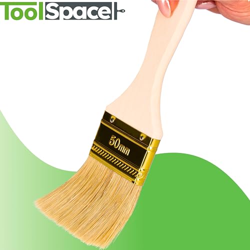 ToolSpace Pinselset Flachpinsel Set 24er Borstenpinsel 50 mm Flachpinsel-Set Naturborsten Pinsel Holz Griff Lackierpinsel Malerpinsel Lasurpinsel Streichen Wänden Malerbedarf Wandfarbe Streichpinsel