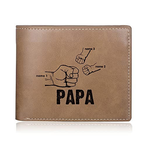 Custom Wallets for Men Mens Leather Wallets Engraved 2-5 Fist Names Personalized Bifold Wallets for Birthday Anniversary Father's Day Christmas Gifts (Style 1-PAPA)
