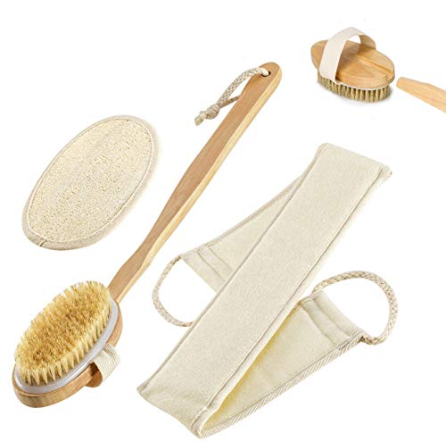 ZITFRI 3 Pcs Brosse de Bain Brosse Dos Douche et Loofah Exfoliante Gratte dos et Gant Exfoliant - Brosse de Douche pour Corps Brossage a Sec