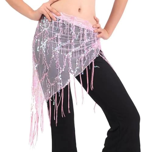 Danza del vientre lentejuelas cadera bufanda de nailon con borlas llamativas