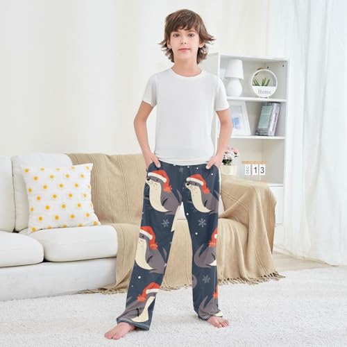 ZZXXB Otter with Xmas Hat Boys Long Pants Soft Trousers Elastic Waist Kids Lounge Bottoms with Pockets S-XL 6