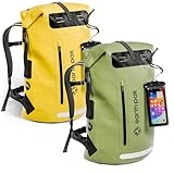 Earth Pak Waterproof Backpack - Heavy Duty Roll-Top Closure with Easy Access Front-Zippered Pocket and Cushioned Padded Back Panel for Comfort with IPX8 Waterproof Phone Case