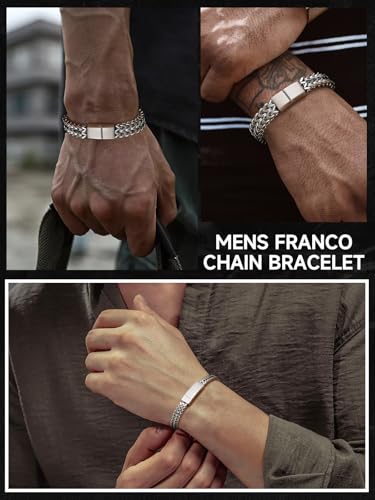 ChainsHouse Bracelet for Men Franco Curb Chain Link with Sturdy Clasp, 7.5/8.3/9 Inches Length 6/10/12MM Width Bracelet Chain Gift for Dad, Husband, Father's Day, Birthday2