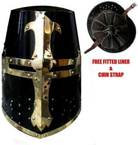 medieval Steel Helmet Brass Design Templar Knight Helmet Crusader Black Finish