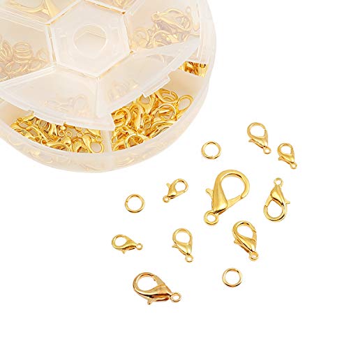 Obling Anillos de Cierre de mosquetón sin Plomo y níquel con Caja de Almacenamiento, para Hacer Manualidades Multi Golden