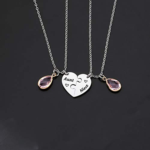 UJIMS Aunt and Niece Heart Matching Necklace Set - Auntie Niece Jewelry for Her Birthday Gift or Nephew Gift2