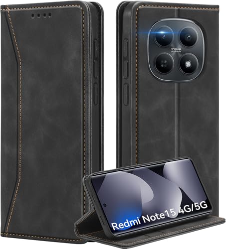Deisyzy Lederhülle für Xiaomi Redmi Note 15 4G/5G Hülle Premium Leder Handyhülle Kartenfach Klapphülle Standfunktion Flip Wallet Hülle Stoßfest Hülle mit Redmi Note 15 4G/5G (6.77 Zoll) - Schwarz