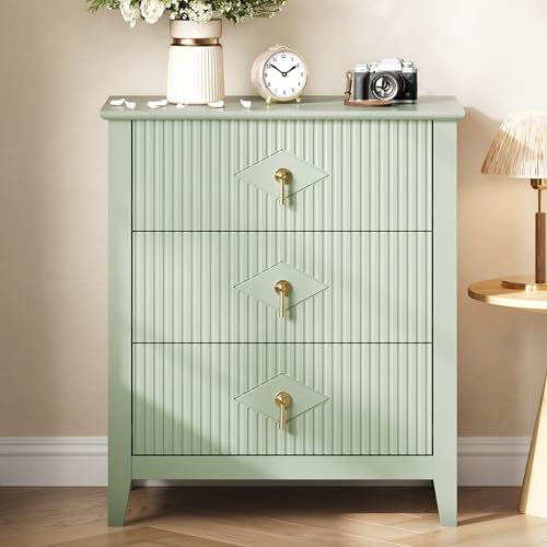 GarveeHome Fluted Dresser for Bedroom, 27.5" Wide 3-Drawer Wood Dresser, Modern Chest of Drawers, Storage Organizer Cabinet for Living Room, Hallway,