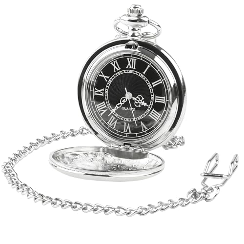 Distorris Pocket Watch for Men with Black Dial and Chain Quartz Roman Numerals Pocket Watch for Birthday Wedding Anniversary Valentines Day Fathers Day