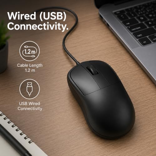 Image of Ant Globe 18 Wired Optical Mouse, USB Type C Computer Mouse with Adjustable 1600 DPI Sensor, Ergonomic Lightweight Corded Office Mouse with 1.2m Cable for Laptop, PC, Desktop,Windows,Mac &Linux, Black