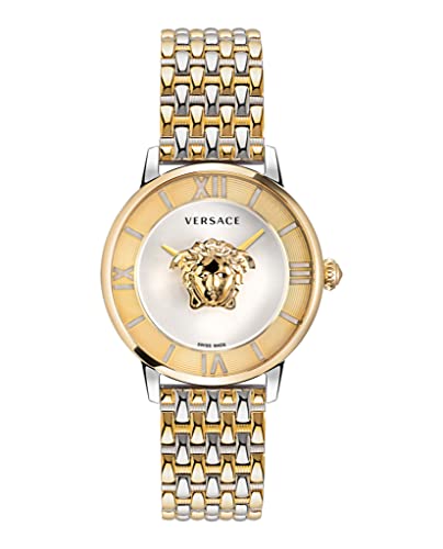 Versace La Medusa Collection Luxury Womens Watch Timepieces with a Two Tone Bracelet and Case Featuring a Silver Dial