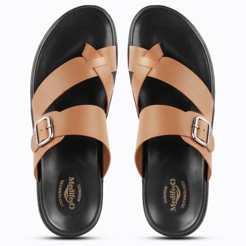 Image of Medifeet Men's Toe-Ring Leather Highway Sandals