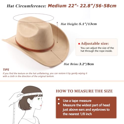 Image of DRESHOW Cowboy Hat for Women and Men Wide Brim Western Cowboy Cowgirl Hat with Belt Buckle Unisex Rolled up Caps