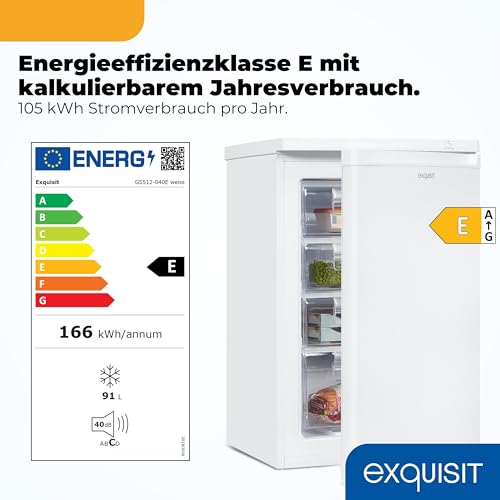 Exquisit Exquisit Gefrierschrank | 91 l Nutzinhalt, Energieeffizienzklasse E, 40 dB(A) | kompakte Bauform, 4-Sterne-Gefrieren, manuelle Temperaturregelung, wechselbarer Türanschlag | GS512-040E weiss - Detailansicht 2 | Gefriertruhen