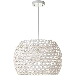 Lampara Bambu Blanca LOLAhome Lámpara de techo rejilla de bambú blanca de Ø 35x24 cm