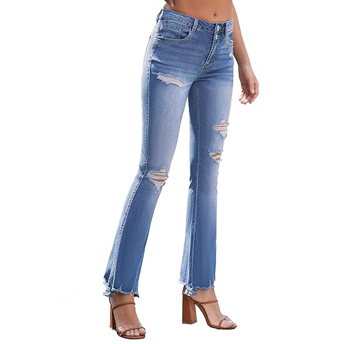 VIPONES High Waisted Ripped Flare Jeans for Women Distressed Bell Bottom Jeans Wide Leg Pants4
