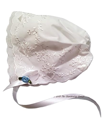 Bridal Heart Embroidered Lace Keepsake Handkerchief Bonnet - blue rose