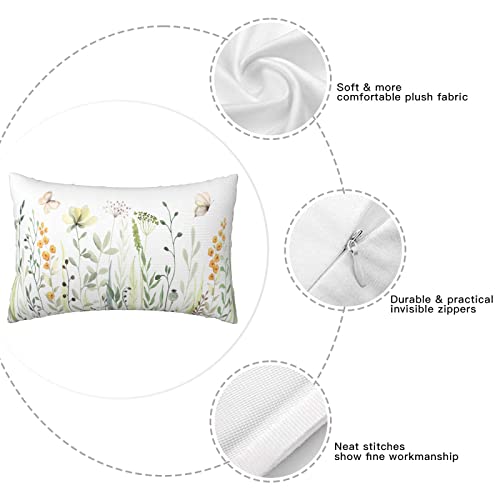 Pack Of 2 Rectangular Polyester Cotton Pillow Cover 12X20 Inch Lumbar Pillow Cover Farmhouse Decor For Home Butterfly Spring Summer Floral Pillows Decorative Throw Pillows Both Sides Print Decorations #TOP3