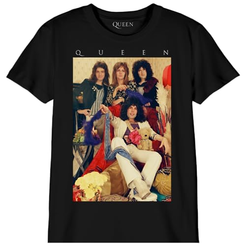 cotton division – Camiseta Unisex Infantil The Queen «Group», Referencia: BOQUEENTS002, Negro, Talla 8 años, Negro, 8 Años