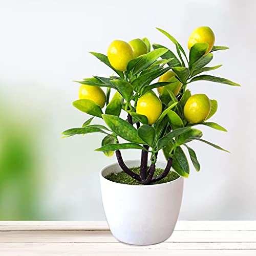 Lsfyyds 9.45 Inch Artificial Mini Potted Plants,Artificial Fruit Lemon Tree Bonsai Fake Greenery White Plastic Pot, Potted Plants Artificial Fruit For Home Table Desk Office Bathroom Decor (3 Pcs) #TOP5