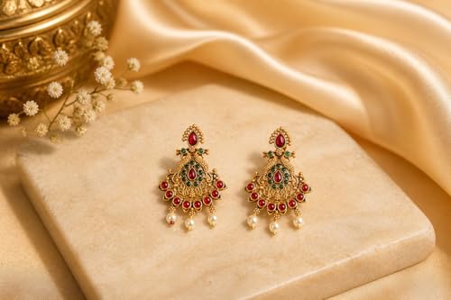 Image of Shining Diva Fashion Stylish Fancy Pearl Choker Traditional Jewellery Set for Women | Temple Necklace Set | Festive Wedding Party Necklace | 22k Gold Plated | Just Like Original Gold Jewellery