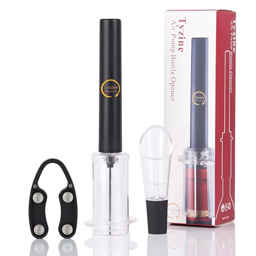 Tyzine Air Pressure Pump Bottle Opener With Foil Cutter And Aerator Pourer Simple Cork Remover Efficient Corkscrew Bottle Opener Great For Wine Lovers Perfect Wine Gift. (Black 3 set)
