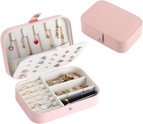 Diexgiy ジュエリーボックス 持ち運び ピアスケース コンパクト アクセサリーケース 可愛い 旅行用 ジュエリーケース ミニ ピアス リング アクセサリー収納 宝石箱 (ピンク)