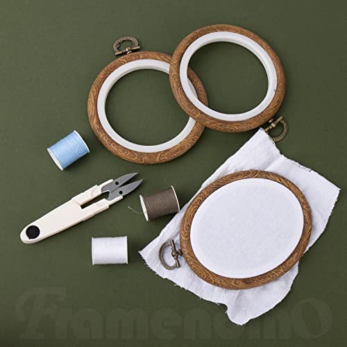 Image of Framendino, 6 Pack Round Oval Embroidery Hoops 4 Inch Imitated Wood Display Frame Circle Cross Stitch Hoop Ring for Art Craft Sewing Hanging Ornaments