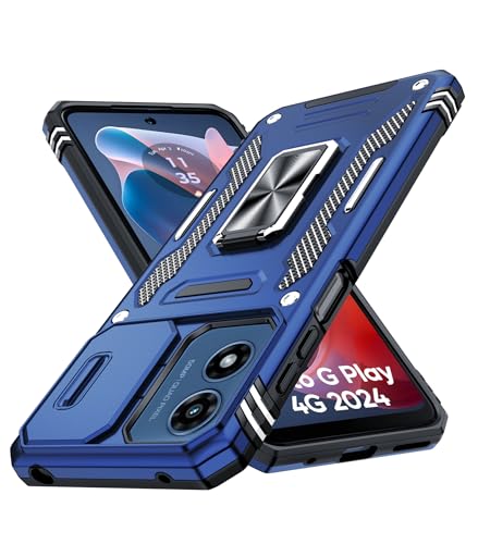 LeYi for Moto G Play-2024 Case: Moto G Play Case with Magnetic Metal Ring Kickstand & Slide Camera Cover, Heavy Duty Military-Grade Shockproof Funda para Motorola G Play 2024, Navy Blue