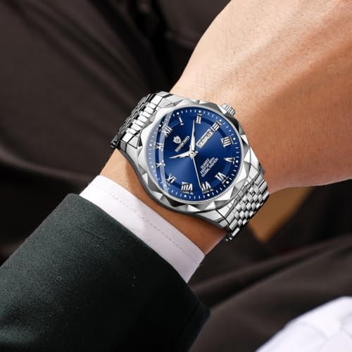 Image of BINBOND Men's Watch Luxury Business Dress Analog Quartz Stainless Steel Casual Date Wrist Watches for Men Easy Read Roman Numeral Large Dial Waterproof Luminous