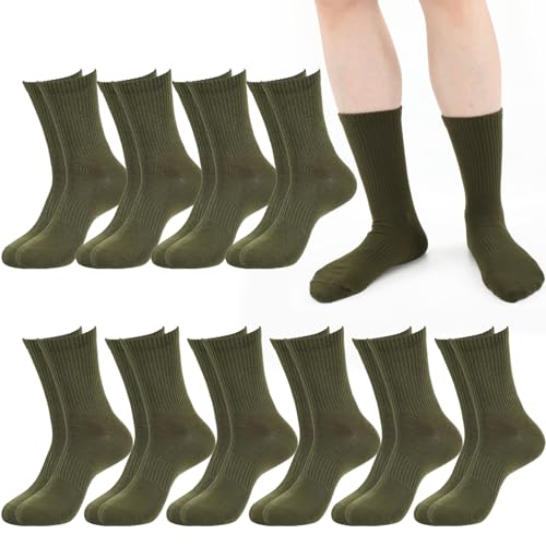 10 Pairs Military Green Army Socks for Men - Durable Olive Green Boot Socks for Outdoor Adventures