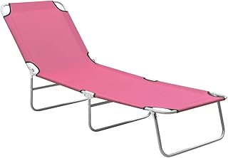 FIRBNUS Tumbona plegable de acero y tela, color rosa, silla de playa plegable, tumbona de metal para balcón, muebles de jardín, plegable, ajustable