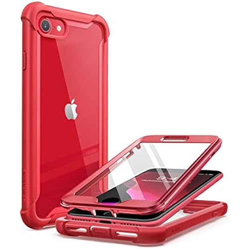 i-Blason Ares for iPhone SE Case 2022 (3rd Gen), [Built-in Screen Protector] Dual Layer Rugged Clear Bumper Case for iPhone SE 2022/ iPhone SE 2020/ iPhone 8/ iPhone 7 (Red)