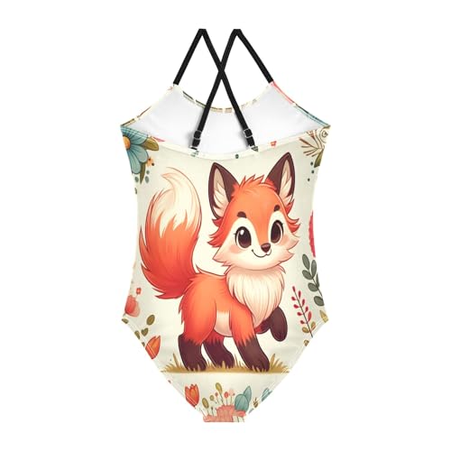 Girl's One Piece Swimsuit Cute Fox Flowers Beach Bathing Swimwear2
