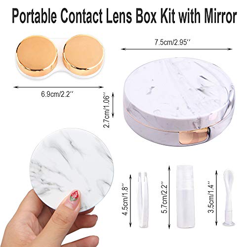 Lot de 2 étuis Ronds en marbre pour lentilles de Contact avec Miroir, Support de lentilles de Contact de Voyage (Or Rose, Or)… - Image 6