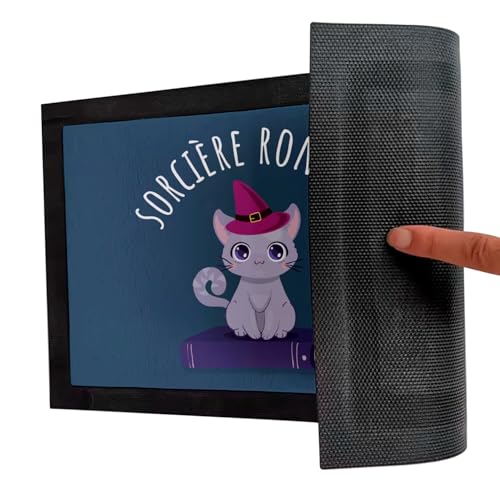 Paillasson bleu chat sorcière résistant pour éviter les traces de pas