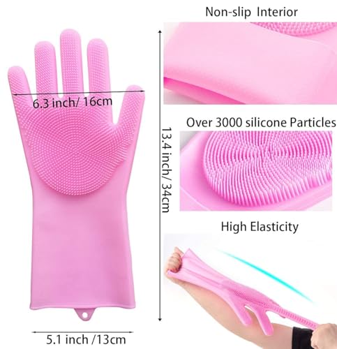 Image of Pet Glove, Grooming Tool, Furniture Pet Hair Remover Mitt (Pink)