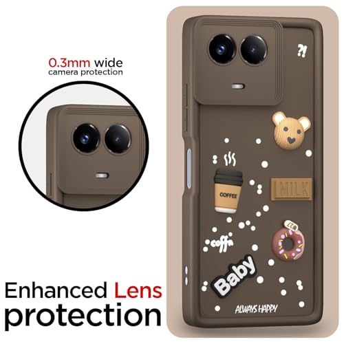 Image of Bintage Cute Fun Taddy Cartoon 3D Ball Bear Milk Donut Coffee Cup Silicon Case Full Body & Camera Protection Back Cover Compatible for Realme C67 5G - Brown