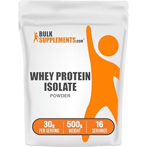 BulkSupplements.com Whey Protein Isolate Powder – Unflavored Protein Powder, Whey Isolate Protein Powder – Whey Protein Powder, Gluten Free, 30g per Serving, 500g (1.1 lbs) (Pack of 1)