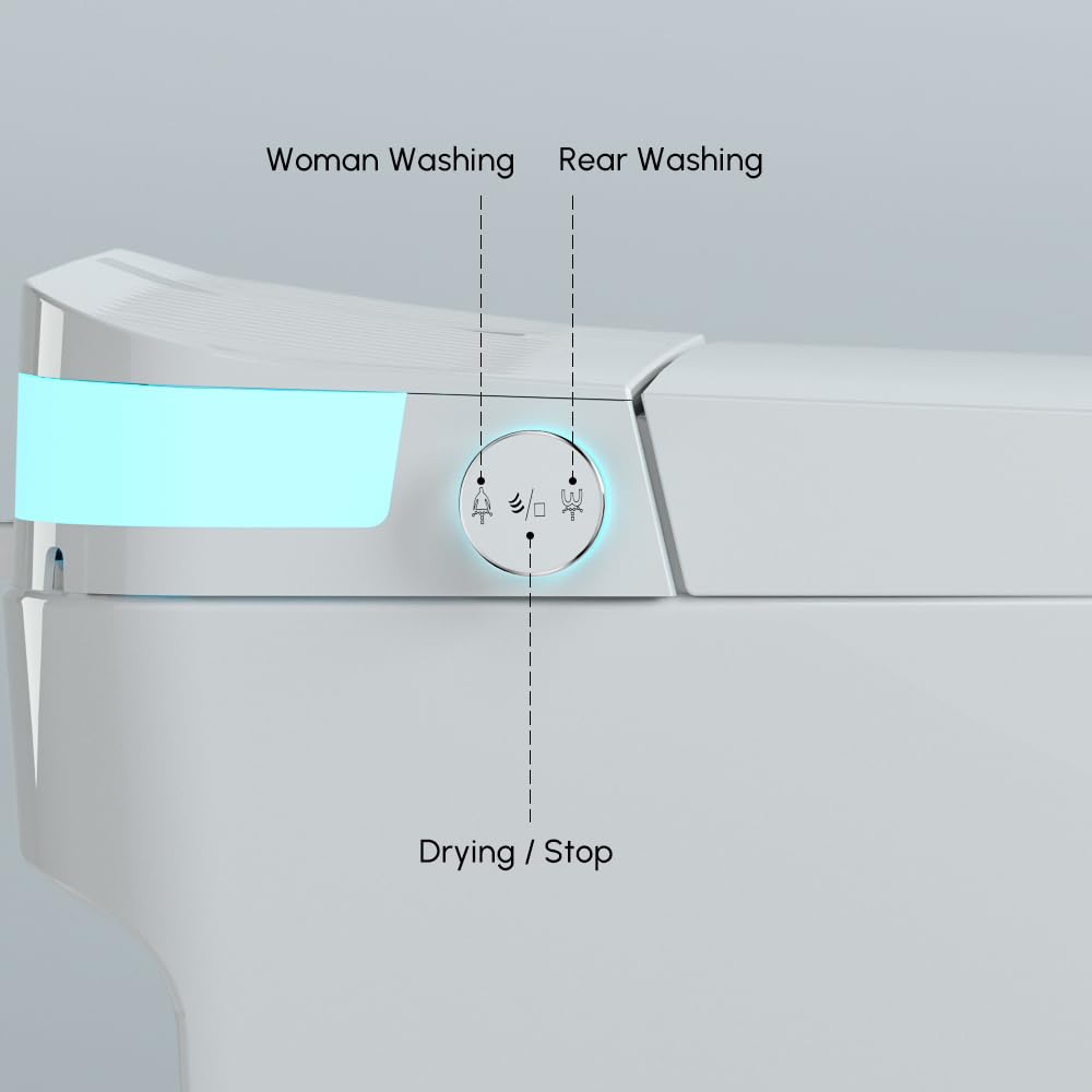 Homary Toilette Japonaise avec Chasse d'Eau Automatique 5L, WC Japonais Monobloc à Poser avec Siège Chauffant et Éclairage LED, Séchage à l'Air Chaud, Blanc, Sortie Horizontale (70x40x50cm)