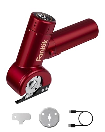 Image of Fanttik C8 Nano Easyswap Electric Scissors with LED Display, Type-C Rechargeable Cordless Cardboard Cutter with 2 Blades, EasySwap Blade Change, LED Light, for Thin Cardboard Box Carpet Leather, Red