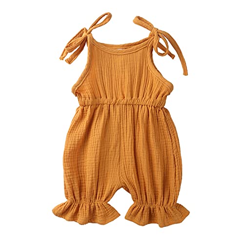 TYUSGH Ropa de bebé recién nacida, de verano, sin mangas, de algodón y lino, con tirantes con volantes, para sesión de fotos, baby shower o fiesta, amarillo, 18-24 meses