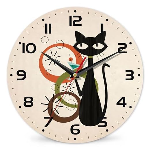 Wall Clock, Black Cat Wall Clocks Wooden Wall Clock Art Hanging Clocks Silent Non-Ticking Wall Clock Battery Operated Round Home Arabic Numeral Decorative Wall Clocks 10 Inch