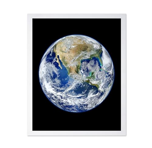 Poster Master NASA Planet Earth Wall Poster - Blue Marble - Outer Space Print - Unique Wall Decor for Home, Living Room, Kitchen, Office, Bedroom, Bathroom, 8x10 White Framed