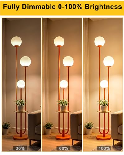 Image of Lightdot 63IN Orange Floor Lamp with Shelf Mid Century Modern Tall Standing Lamps with 3000K Warm White Bulb Included Dimmable Globe Floor Lamp with 5Lbs Heavy Base for Living Room /Party /Corner Decor