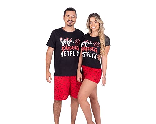 Kit 2 Pijamas Adultos Curto Ver&atilde;o Masculino e Feminino Casal Netflix
