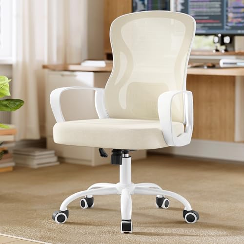 Consejos para Comprar Sillas Ejecutivas Economicas disponible en línea. 45 SONGMICS Silla de Escritorio Giratoria, Silla de Malla de Oficina, con Soporte Lumbar, Reposabrazos, Beige y Blanco MOBN043LH02