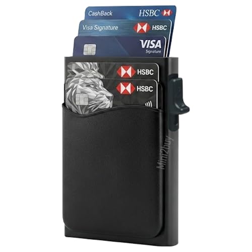 Image of Mini2buy Aluminium Pop-Up Slim Card Wallet with Quick Access Button for Men & Women [Smart 9 Slot Credit /Debit ATM] RFID Blocking, Minimalist Design, Corporate Gift (Pocket-Black)