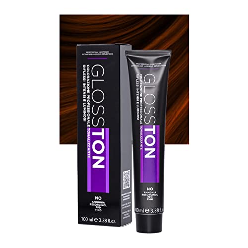 Glosston, Coloración Profesional Tonalizante Efecto Iluminador, Tinte 0.44 Cobre Intenso, Apto para Cabello Natural y Teñido, Con Aceite de Argán, Sin Amoníaco, 100ml