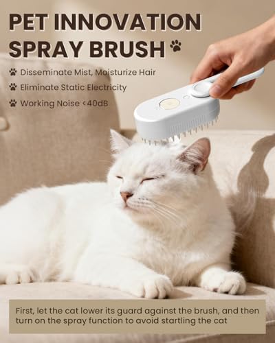 Image of Cat Steam Brush for Shedding, Pet Steam Brush for Cats and Dog, 4 in 1 Rechargeable Cat Hair Brush, Spray Anti-Static, Massage, Cleaning, Shedding & Combing All In One, for Long & Short Haired Pets!